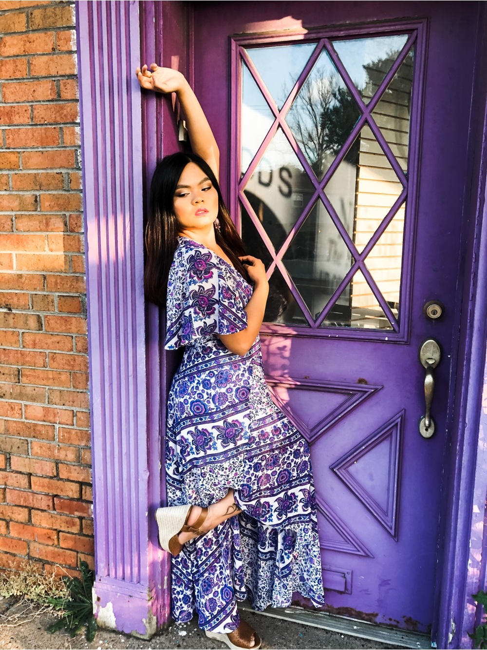 Adelyn Rae Kassandra Asymmetrical Handkerchief Hem Dress: Purple+Paisley Floral